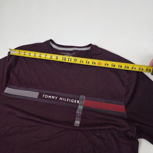 Tommy Hilfiger Shirt Mens 2XL Burgundy Regular Fit Stripe Logo Crewneck Tee - Picture 7 of 10